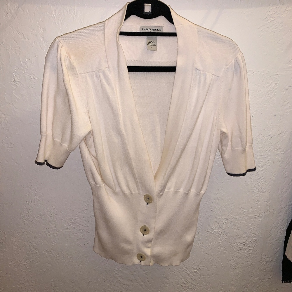 Banana Republic White and navy cardigan